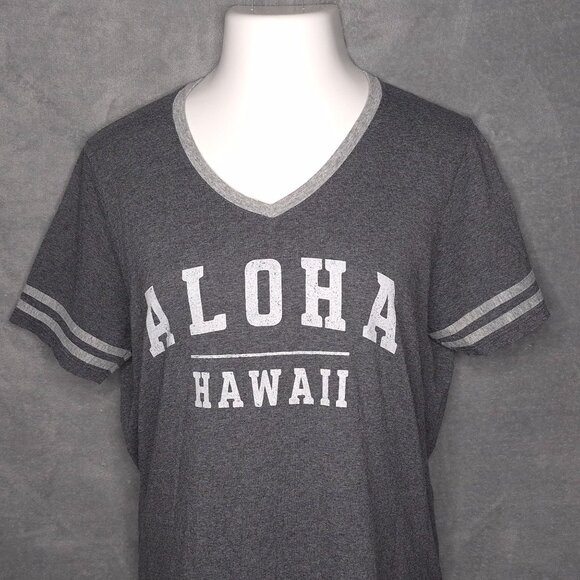 Aloha Hawaii Womens Grey V-Neck Graphic Tee Shirt XL Jerzees Short Sleeve - Picture 1 of 4